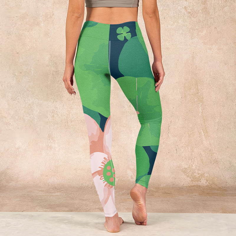 Buddha Stones Green Lotus Flower Leaf Print Sports Fitness Leggings Women's Yoga Pants - image 14
