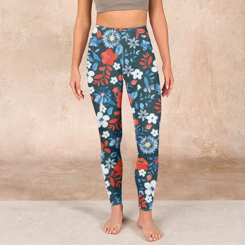 Buddha Stones Red White Flower Dandelion Print Gym Fitness Leggings Women's Yoga Pants - image 1