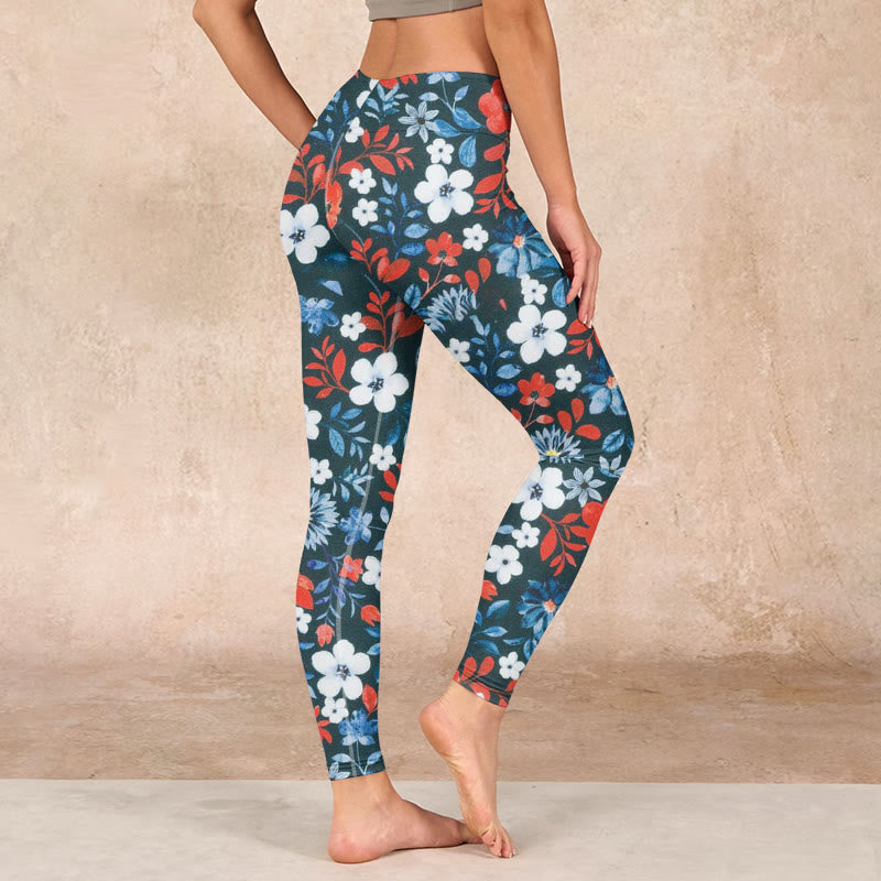 Buddha Stones Red White Flower Dandelion Print Gym Fitness Leggings Women's Yoga Pants - image 2