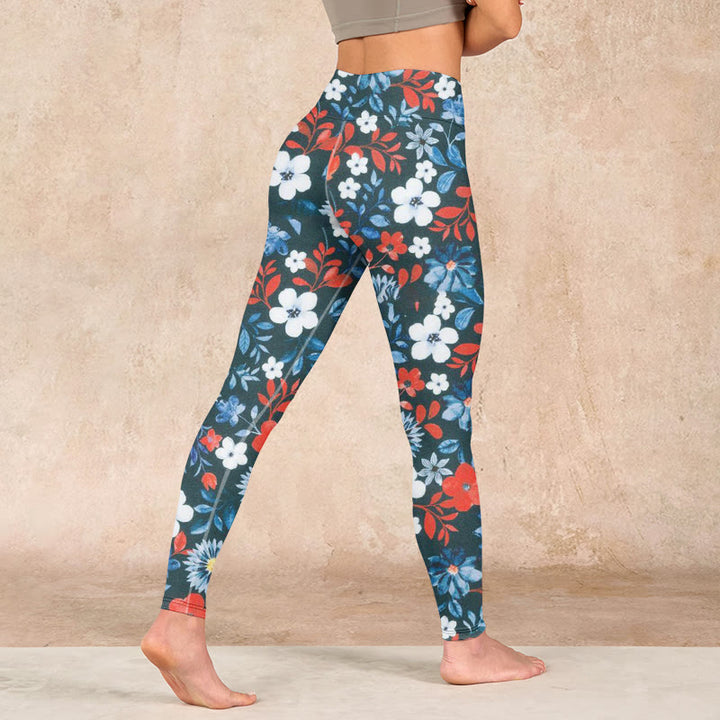 Buddha Stones Red White Flower Dandelion Print Gym Fitness Leggings Women's Yoga Pants - image 4