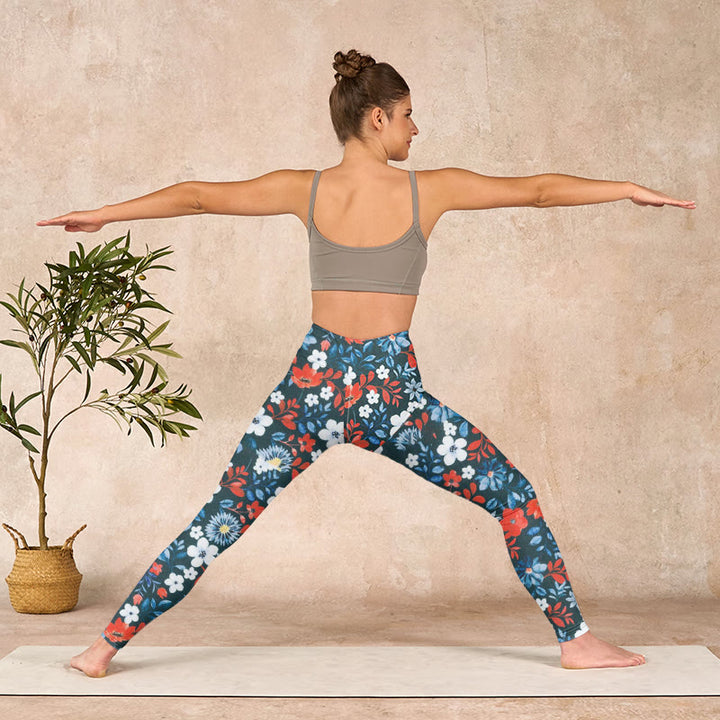 Buddha Stones Red White Flower Dandelion Print Gym Fitness Leggings Women's Yoga Pants - image 11