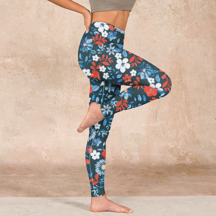 Buddha Stones Red White Flower Dandelion Print Gym Fitness Leggings Women's Yoga Pants - image 16