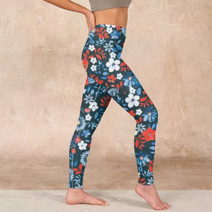 Buddha Stones Red White Flower Dandelion Print Gym Fitness Leggings Women's Yoga Pants - image 14