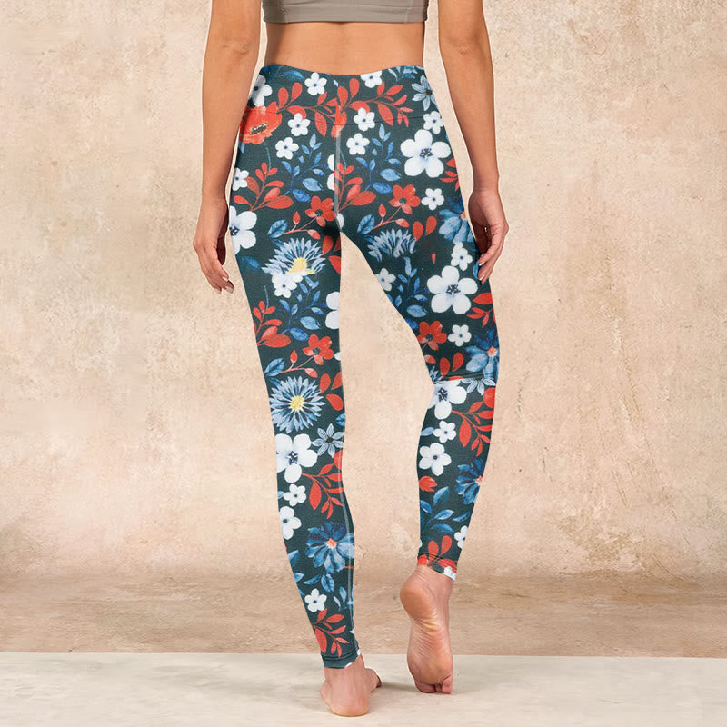 Buddha Stones Red White Flower Dandelion Print Gym Fitness Leggings Women's Yoga Pants - image 15