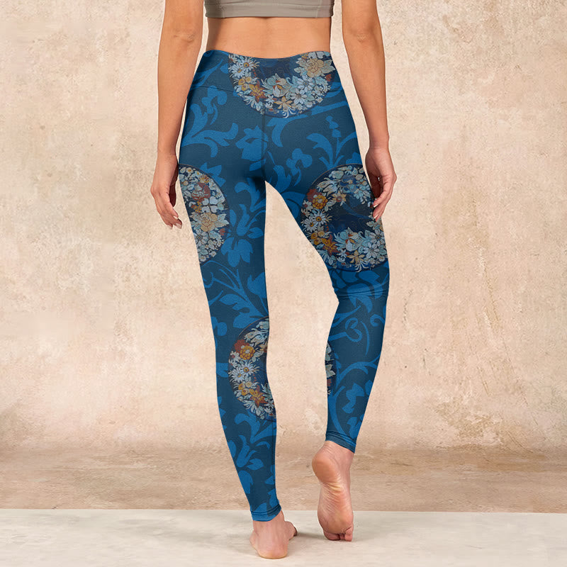 Buddha Stones Dark Blue Flowers In Bloom Print Sports Leggings Women's Yoga Pants - image 14