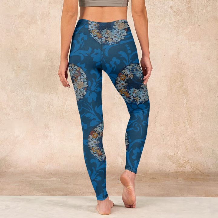 Buddha Stones Dark Blue Flowers In Bloom Print Sports Leggings Women's Yoga Pants - image 14
