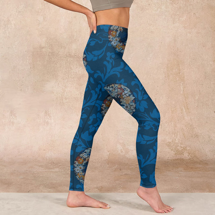 Buddha Stones Dark Blue Flowers In Bloom Print Sports Leggings Women's Yoga Pants - image 16