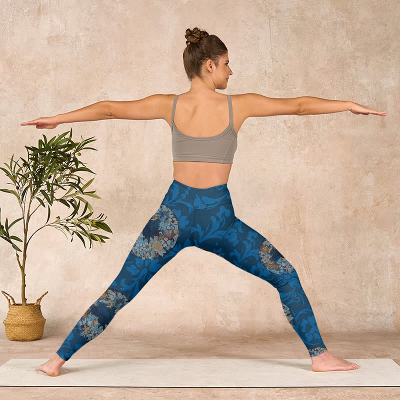 Buddha Stones Dark Blue Flowers In Bloom Print Sports Leggings Women's Yoga Pants - image 10