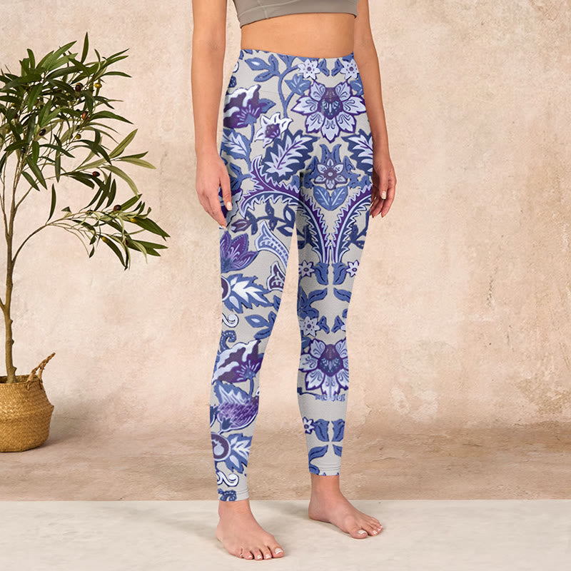 Buddha Stones Purple Flower Leaves Print Gym Fitness Leggings Women's Yoga Pants - image 3