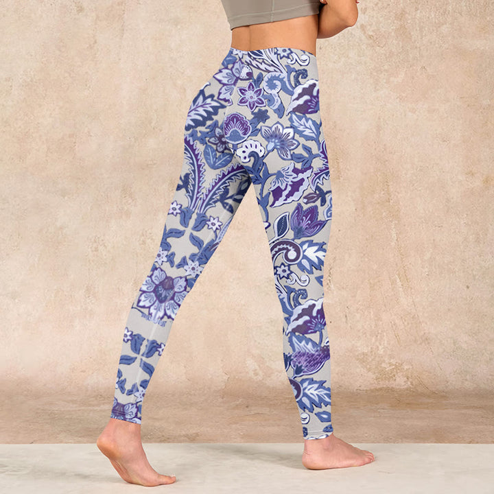 Buddha Stones Purple Flower Leaves Print Gym Fitness Leggings Women's Yoga Pants - image 4