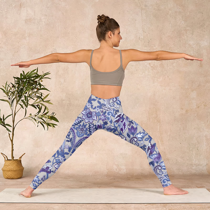 Buddha Stones Purple Flower Leaves Print Gym Fitness Leggings Women's Yoga Pants - image 10