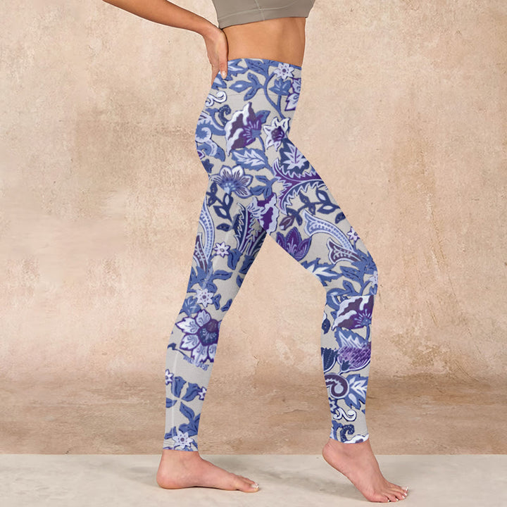 Buddha Stones Purple Flower Leaves Print Gym Fitness Leggings Women's Yoga Pants - image 15