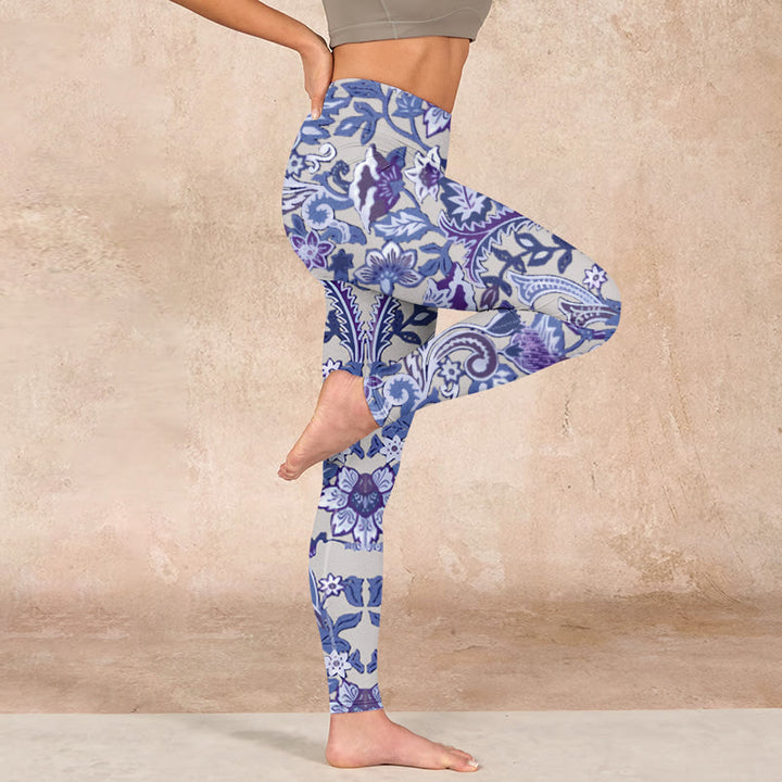 Buddha Stones Purple Flower Leaves Print Gym Fitness Leggings Women's Yoga Pants - image 14