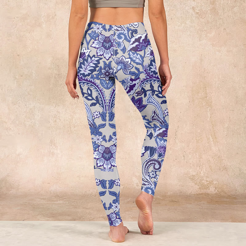 Buddha Stones Purple Flower Leaves Print Gym Fitness Leggings Women's Yoga Pants - image 16