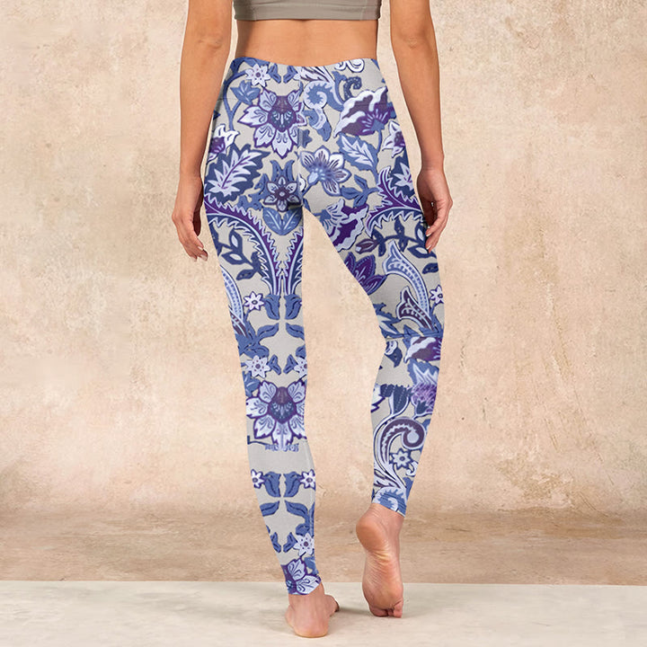 Buddha Stones Purple Flower Leaves Print Gym Fitness Leggings Women's Yoga Pants - image 16