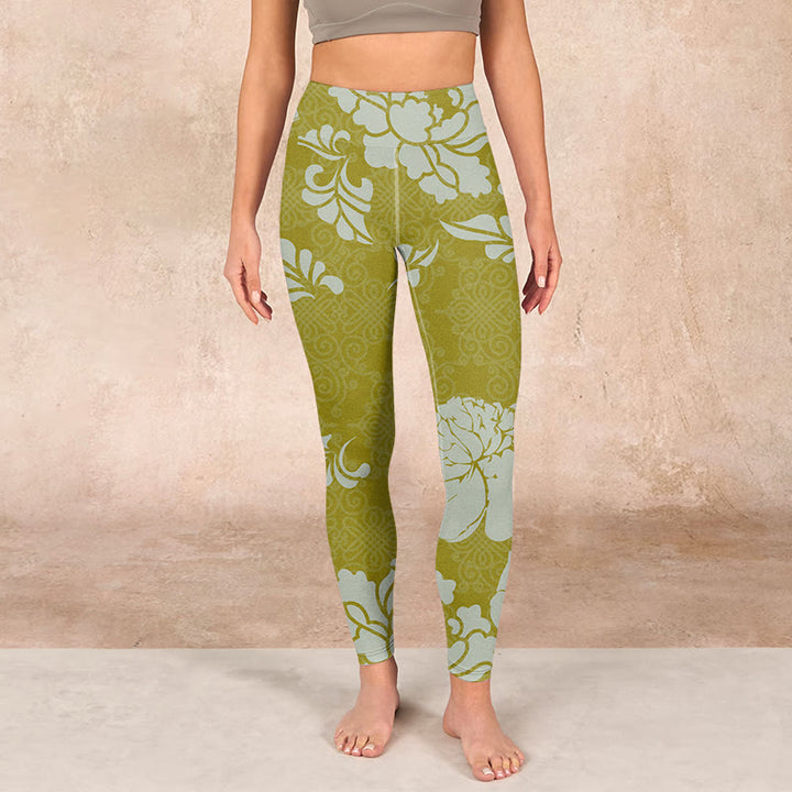 Buddha Stones Monochrome Flowers Print Gym Leggings Women's Yoga Pants - image 1