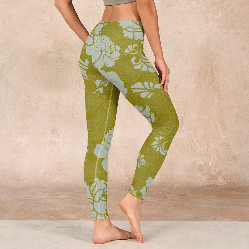 Buddha Stones Monochrome Flowers Print Gym Leggings Women's Yoga Pants - image 2