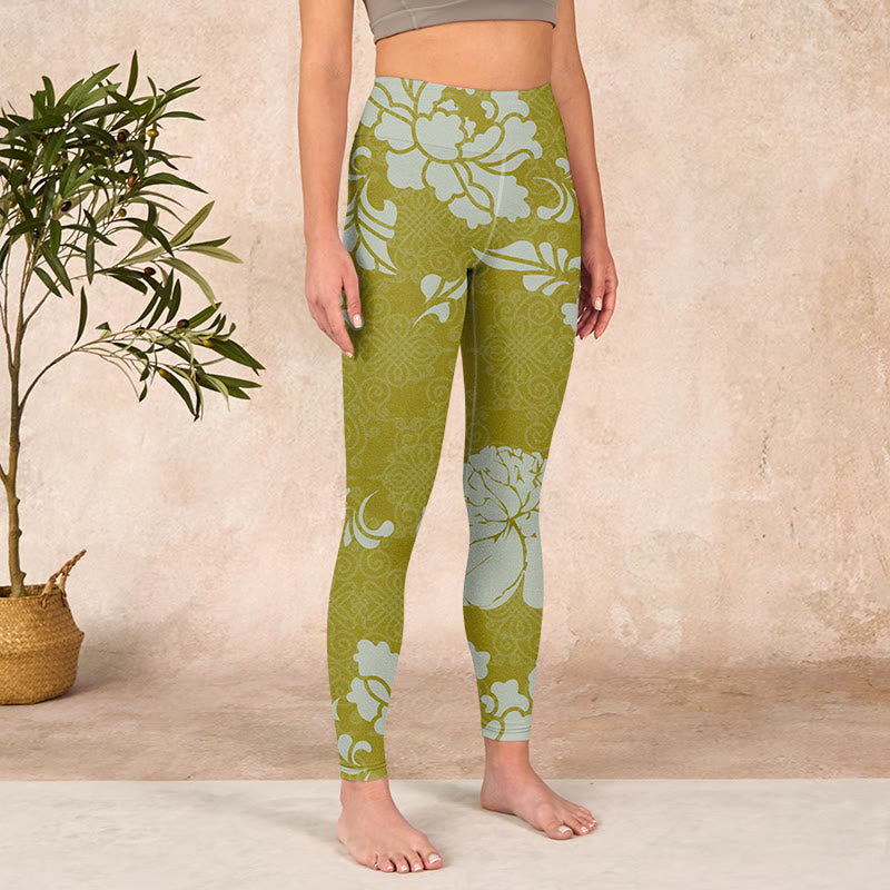 Buddha Stones Monochrome Flowers Print Gym Leggings Women's Yoga Pants - image 3
