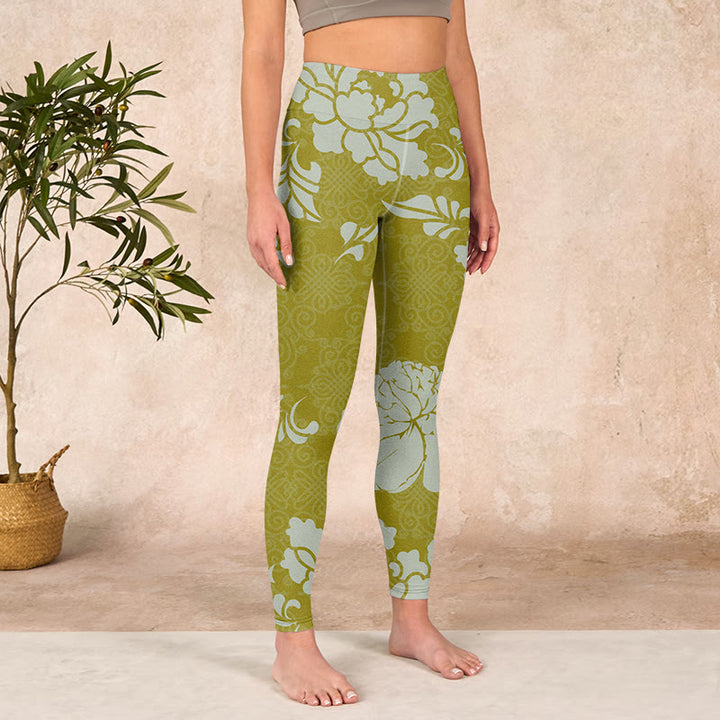 Buddha Stones Monochrome Flowers Print Gym Leggings Women's Yoga Pants - image 3