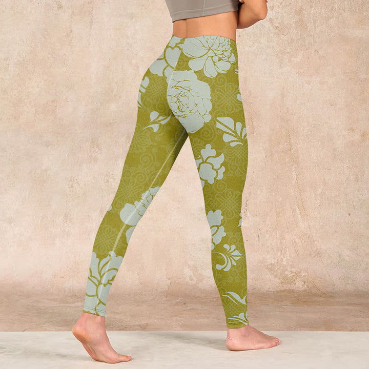 Buddha Stones Monochrome Flowers Print Gym Leggings Women's Yoga Pants - image 4