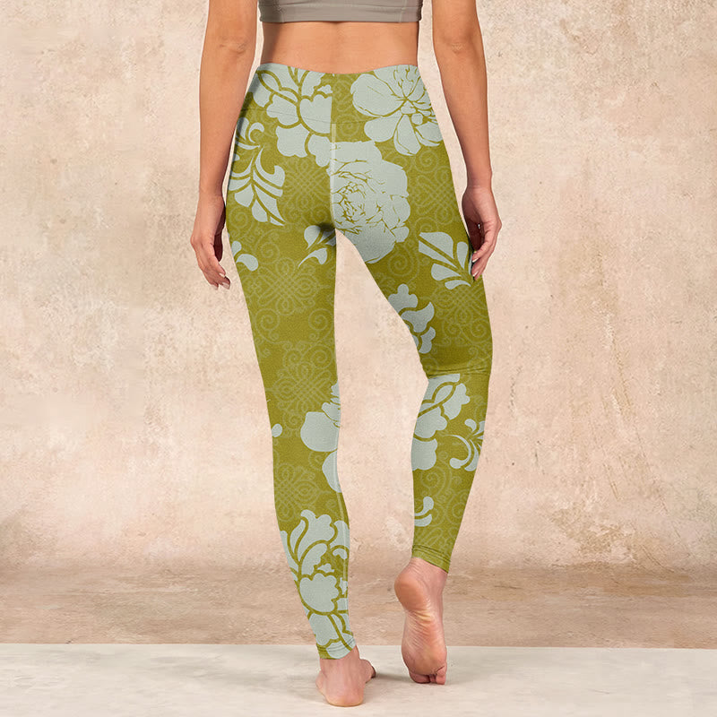 Buddha Stones Monochrome Flowers Print Gym Leggings Women's Yoga Pants - image 16