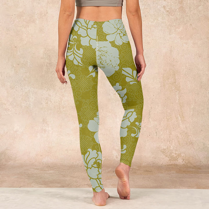 Buddha Stones Monochrome Flowers Print Gym Leggings Women's Yoga Pants - image 16