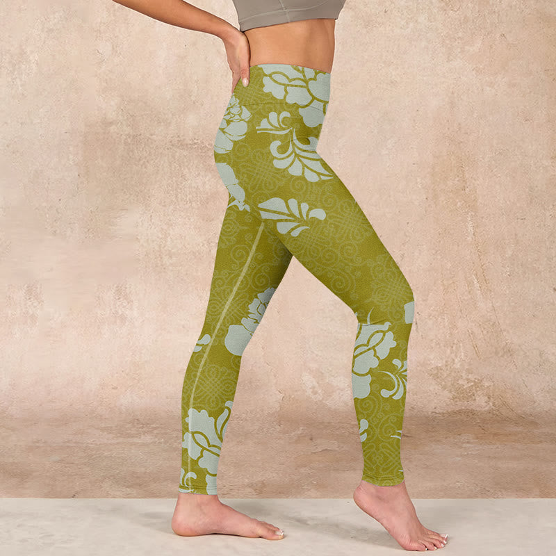 Buddha Stones Monochrome Flowers Print Gym Leggings Women's Yoga Pants - image 15
