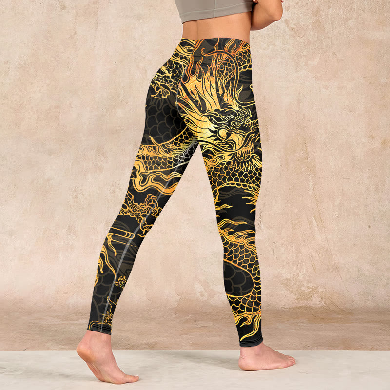 Buddha Stones Golden Dragon Print Gym Leggings Women's Yoga Pants - image 4