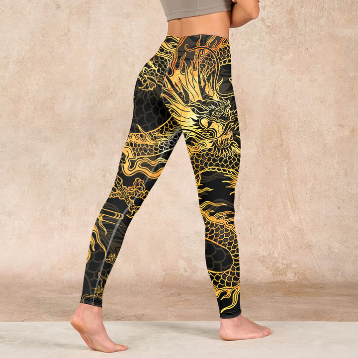 Buddha Stones Golden Dragon Print Gym Leggings Women's Yoga Pants - image 4