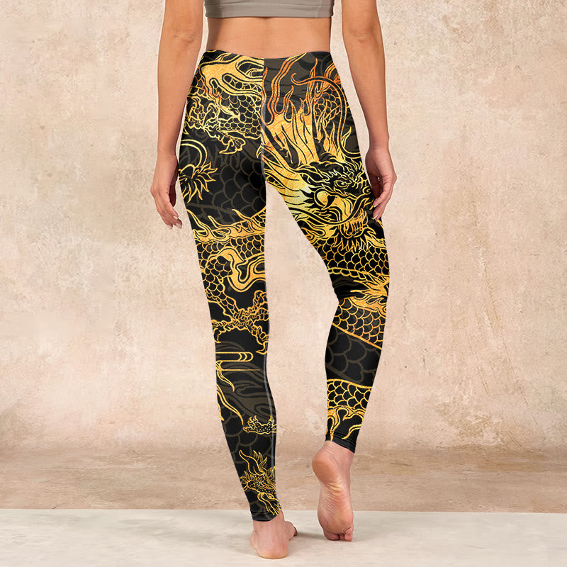 Buddha Stones Golden Dragon Print Gym Leggings Women's Yoga Pants - image 16