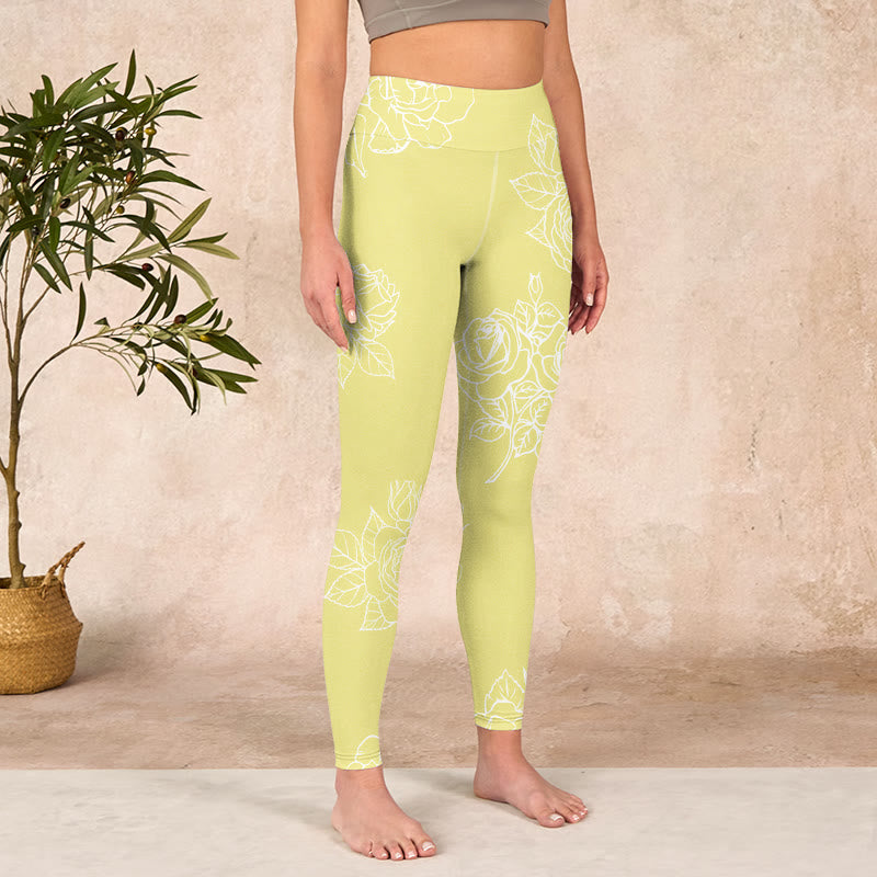 Buddha Stones Yellow Rose Print Fitness Leggings Women's Yoga Pants - image 3