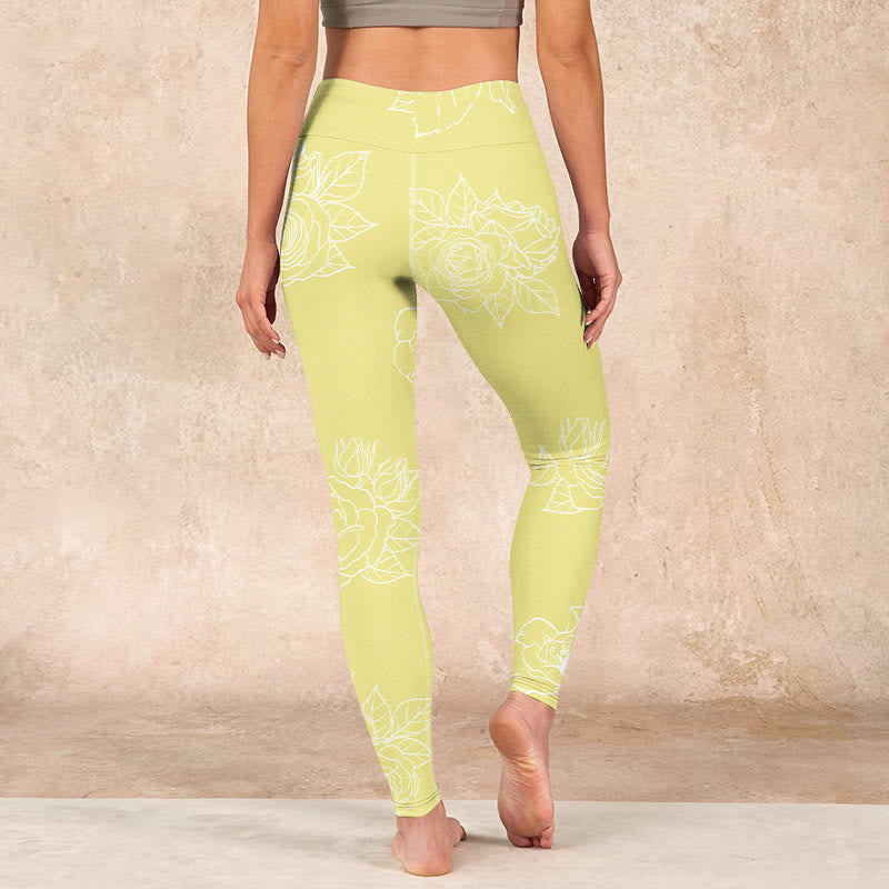 Buddha Stones Yellow Rose Print Fitness Leggings Women's Yoga Pants - image 15