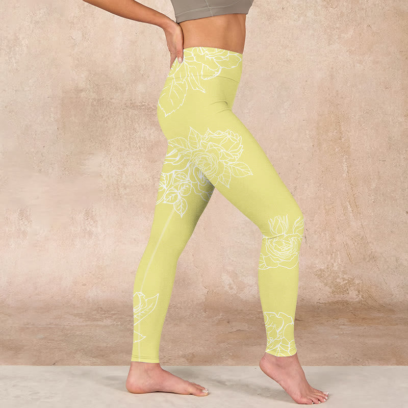 Buddha Stones Yellow Rose Print Fitness Leggings Women's Yoga Pants - image 14