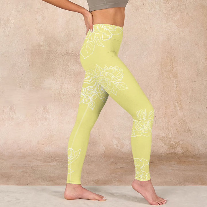 Buddha Stones Yellow Rose Print Fitness Leggings Women's Yoga Pants - image 14