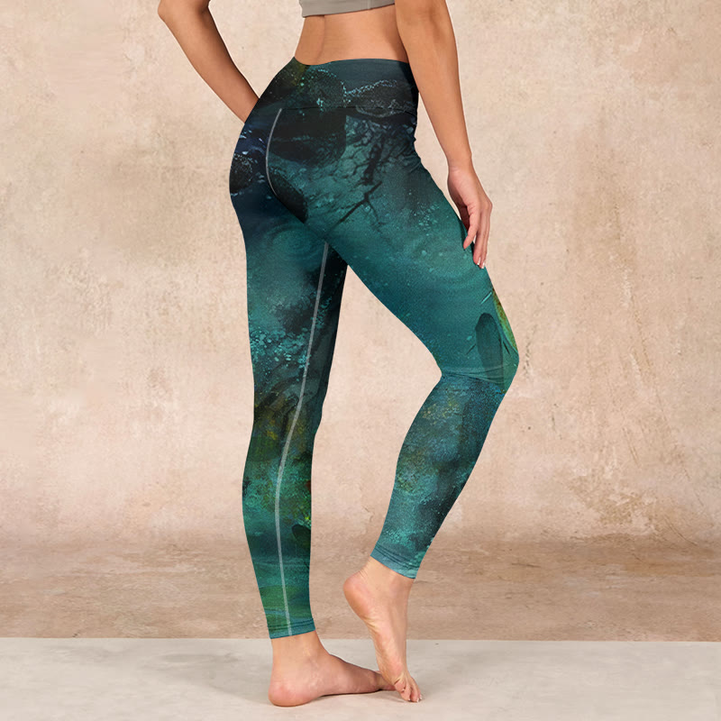 Buddha Stones Pond Koi Fish Rocks Print Sports Leggings Women's Yoga Pants - image 2