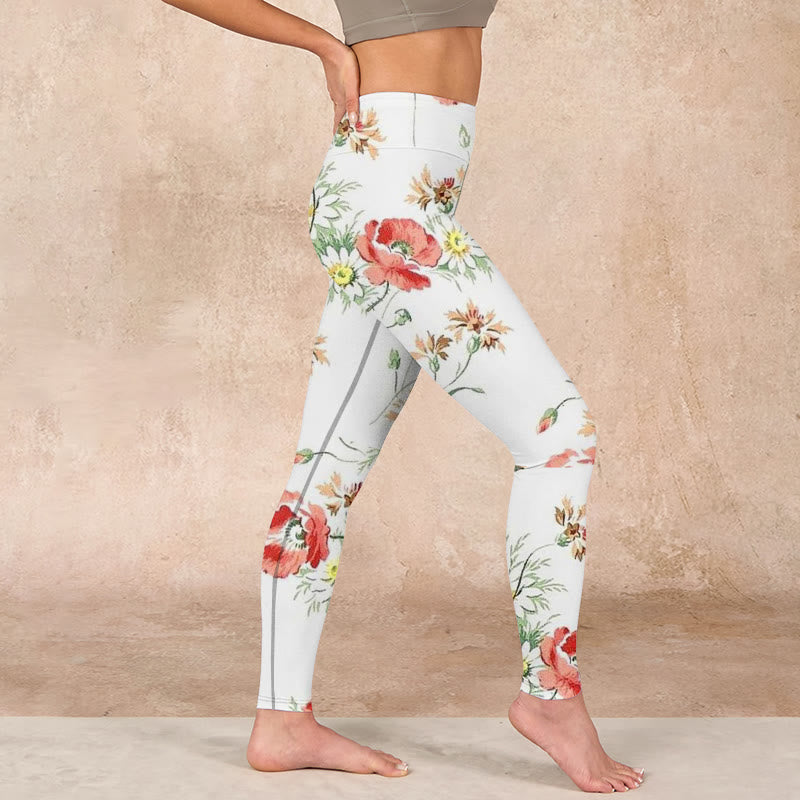 Buddha Stones White Daisy Red Flower Print Sports Leggings Women's Yoga Pants - image 16