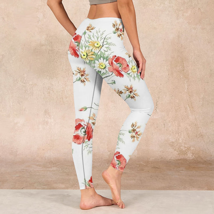 Buddha Stones White Daisy Red Flower Print Sports Leggings Women's Yoga Pants - image 2