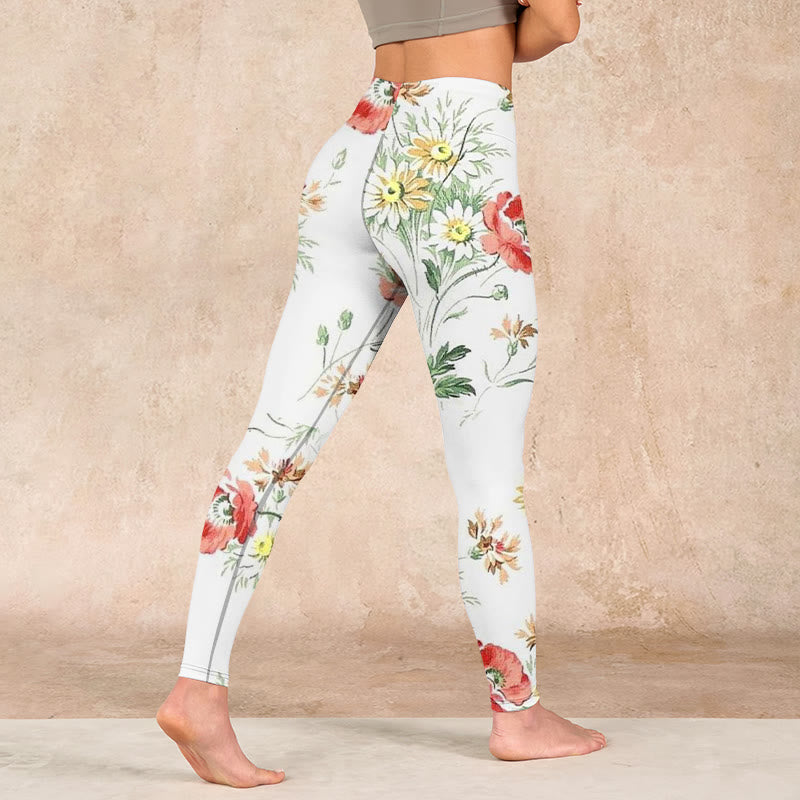 Buddha Stones White Daisy Red Flower Print Sports Leggings Women's Yoga Pants - image 4