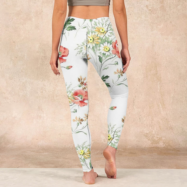 Buddha Stones White Daisy Red Flower Print Sports Leggings Women's Yoga Pants - image 14