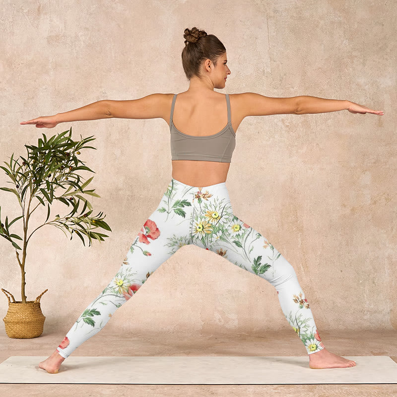 Buddha Stones White Daisy Red Flower Print Sports Leggings Women's Yoga Pants - image 10