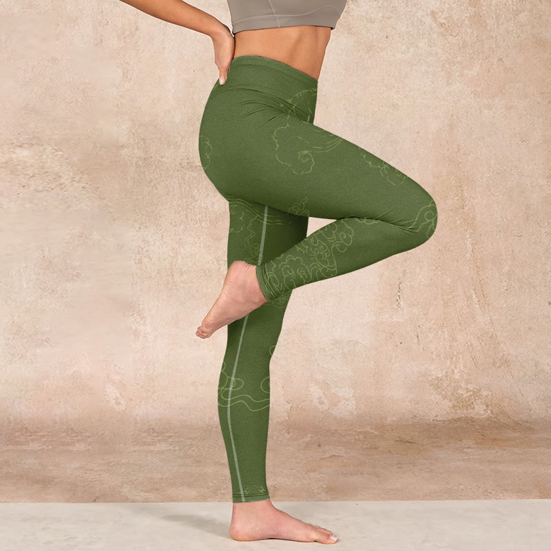 Buddha Stones Green Auspicious Cloud Waves Print Gym Leggings Women's Yoga Pants - image 15