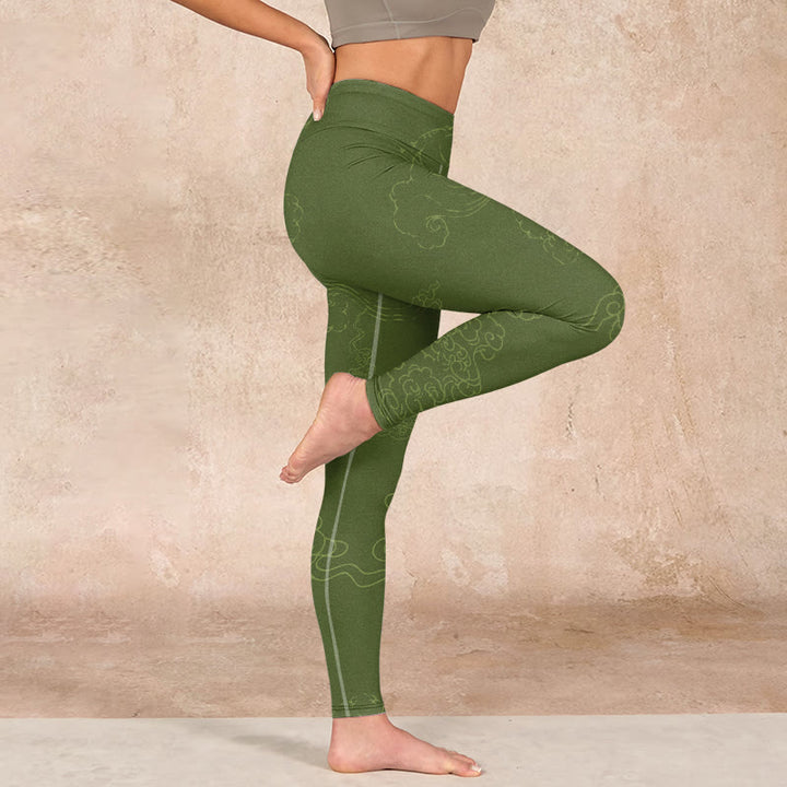 Buddha Stones Green Auspicious Cloud Waves Print Gym Leggings Women's Yoga Pants - image 15