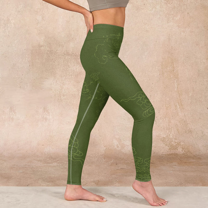 Buddha Stones Green Auspicious Cloud Waves Print Gym Leggings Women's Yoga Pants - image 16