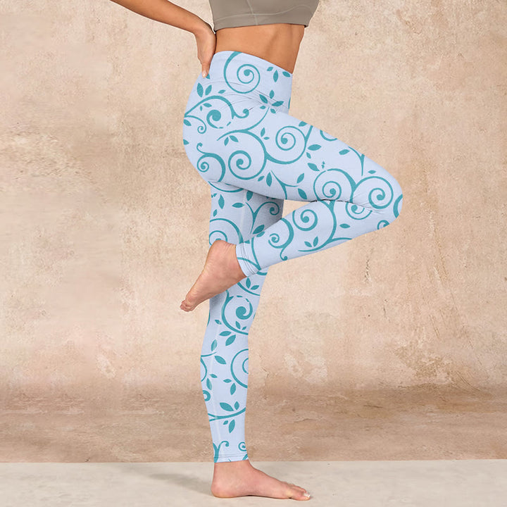 Buddha Stones Blue Vine Leaves Print Gym Leggings Women's Yoga Pants - image 15
