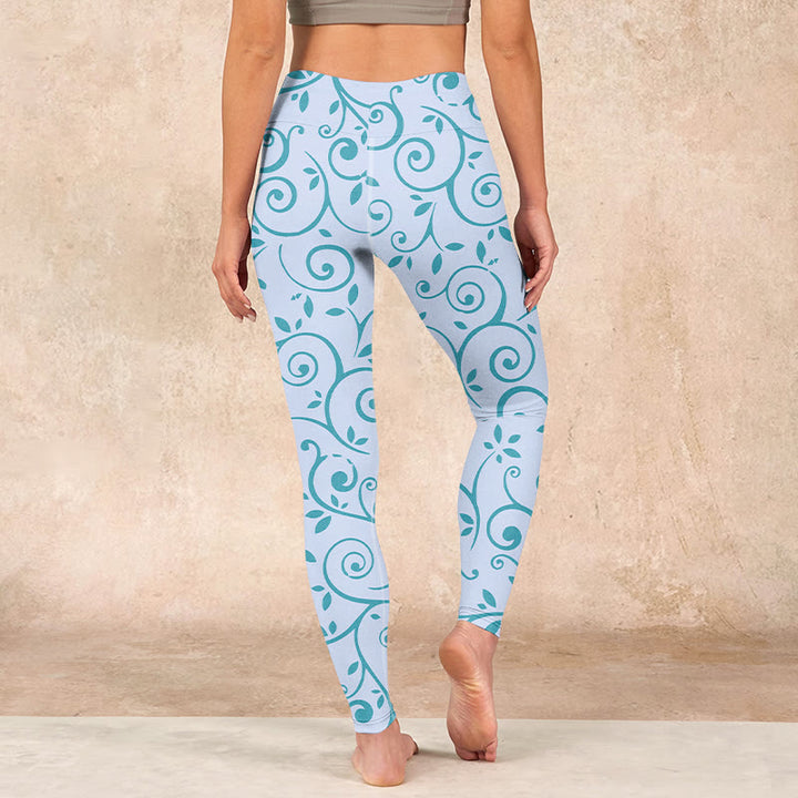 Buddha Stones Blue Vine Leaves Print Gym Leggings Women's Yoga Pants - image 14