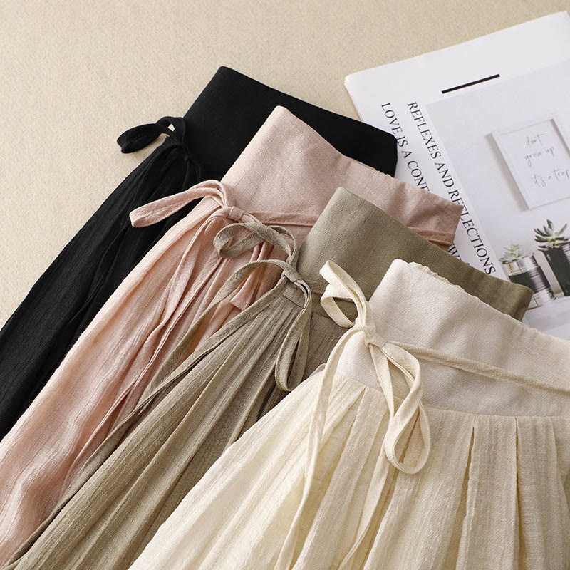 Buddha Stones Casual Solid Color Lace-up Women's Wide Leg Pants - image 1