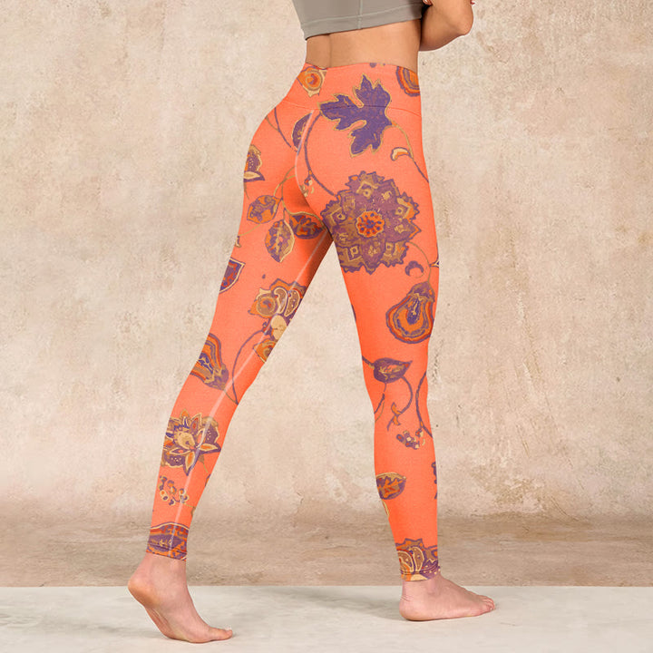 Buddha Stones Orange Maple Leaves Flowers Print Gym Leggings Women's Yoga Pants - image 4