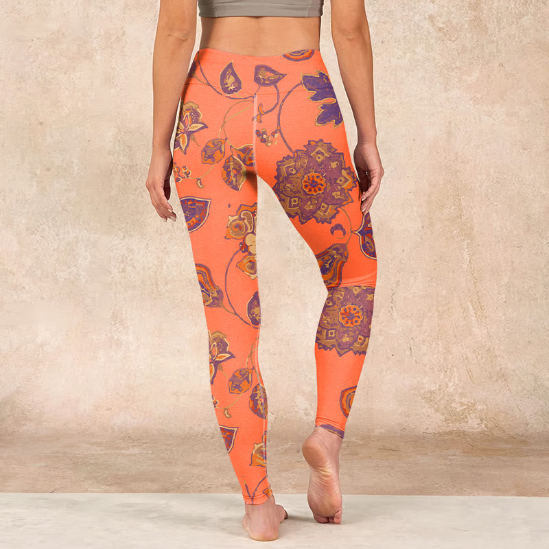 Buddha Stones Orange Maple Leaves Flowers Print Gym Leggings Women's Yoga Pants - image 16