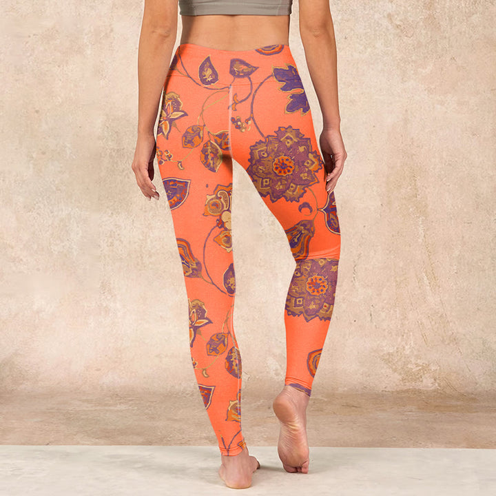 Buddha Stones Orange Maple Leaves Flowers Print Gym Leggings Women's Yoga Pants - image 16