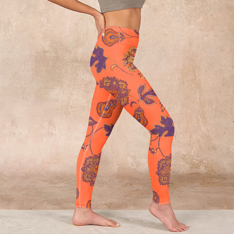 Buddha Stones Orange Maple Leaves Flowers Print Gym Leggings Women's Yoga Pants - image 15